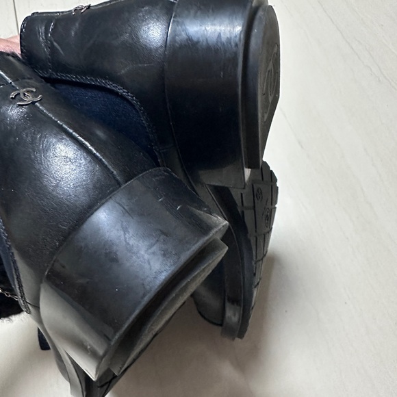 Auth Chanel Black Navy Blue Tweed Boots Socks Boots 39 Women - Picture 12 of 16